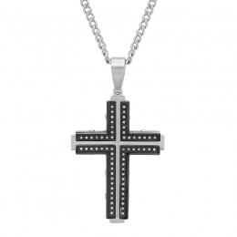 1/3 CTW Stainless Steel Diamond Black Finish Cross Pendant