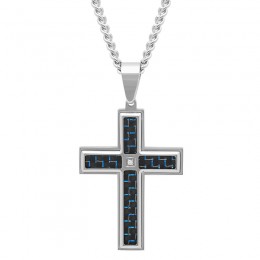 .02 CTW Stainless Steel Black & Blue Carbon Fiber Men