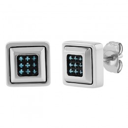 1/10 CTW Stainless Steel Blue Diamond Stud Earrings for Men