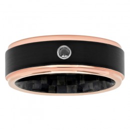 1/20 CT Black Diamond Stainless Steel Carbon Fiber Inlay Band with Black and Rose Finish, 8mm