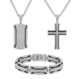 .02 CTW Stainless Steel Black & White Men