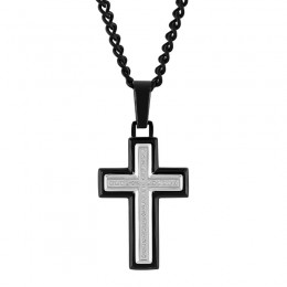 1/10 CTW Diamond and Stainless Steel with Black IP Cross Pendant