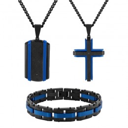 .02 CTW Stainless Steel Black & Blue Men