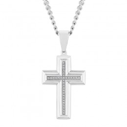 .10 CTW Stainless Steel Diamond Cross Pendant