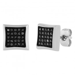 1/4 CTW Stainless Steel Square Black Diamond Earring