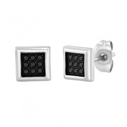 1/10 CTW Stainless Steel and Black Diamond Earrings for Men