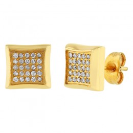 1/4 CTW Stainless Steel Square Yellow Finish Champagne Diamond Earring