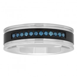 .15 CTW Blue Diamond Grooved Stainless Steel Men