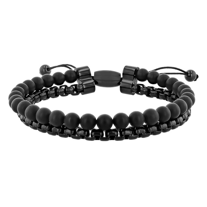 Stainless Steel Matte Onyx Bead Bolo Bracelet - TS16857